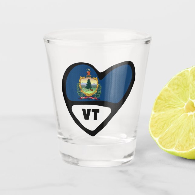 Vermont State Flag In Heart, VT Shot Glass (Front)