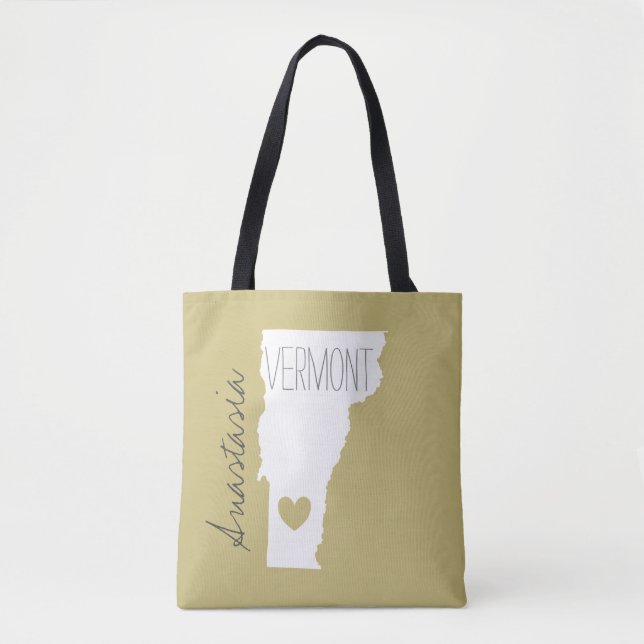Vermont  state  map  personalise name tote bag (Front)