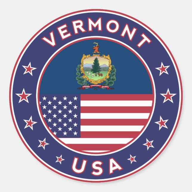 Vermont sticker, phone case, tote bag, wall clock classic round sticker (Front)