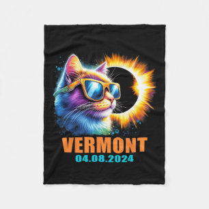 Vermont Total Solar Eclipse 2024 Cat Solar Eclipse Fleece Blanket