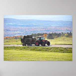 Vermont Tractor Hauling Hay Bales Poster