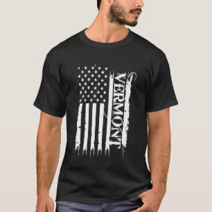 Vermont United States Distressed w US Flag T-Shirt