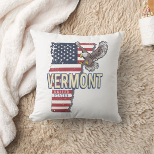 Vermont United States Retro State Map Vintage USA Cushion