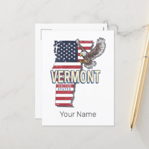 Vermont United States Retro State Map Vintage USA Holiday Postcard