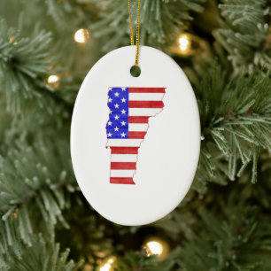 Vermont USA flag silhouette state map Ceramic Tree Decoration