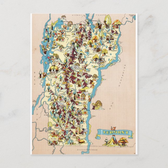 Vermont Vintage Funny Map Postcard (Front)