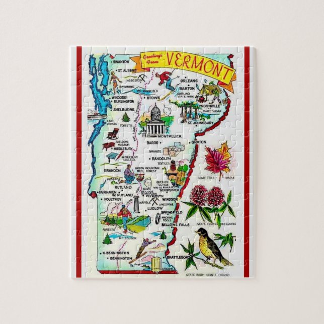 Vermont Vintage Map Puzzle (Vertical)
