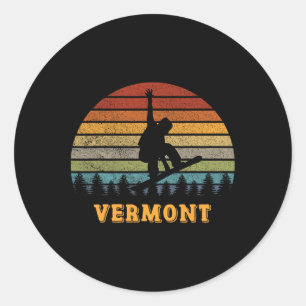 Vermont Vintage Sun Snowboarding Snowboarder Retro Classic Round Sticker