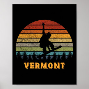 Vermont Vintage Sun Snowboarding Snowboarder Retro Poster