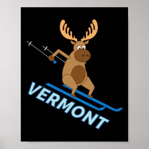 Vermont Vt Skiing Moose Winter Shirt Poster