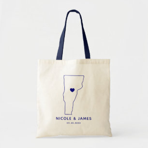 Vermont Wedding Welcome Bag Map Tote, Navy Blue