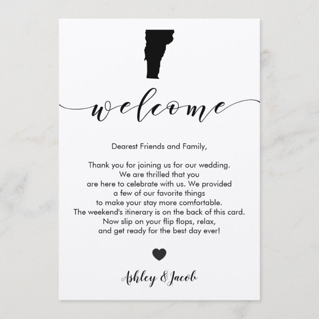Vermont Wedding Welcome Letter & Itinerary Card (Front)
