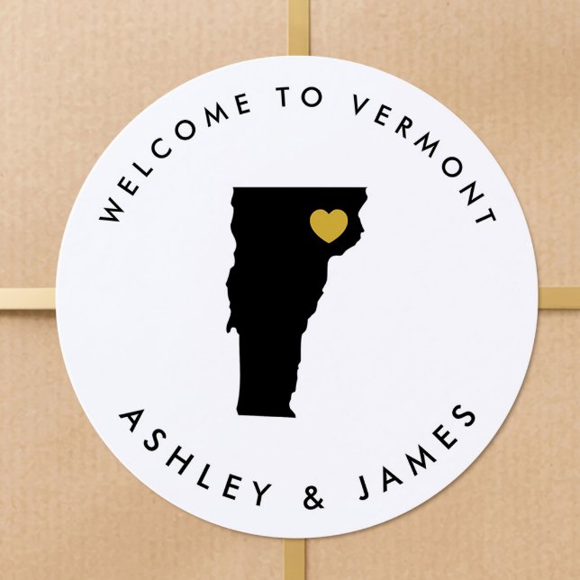 Vermont Wedding Welcome Sticker Tag, Black, Gold (Creator Uploaded)