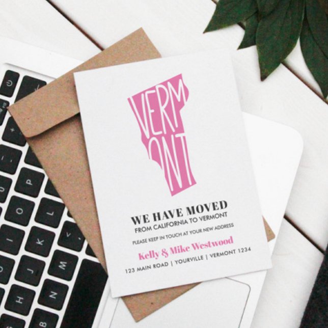 VERMONT We've moved New address New Home  Postcard (VERMONT PINK THEMED ANNOUNCEMENT POSTCARD)