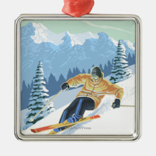VermontDownhill Skier Scene Metal Tree Decoration