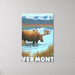 VermontMoose Drinking in Lake Canvas Print
