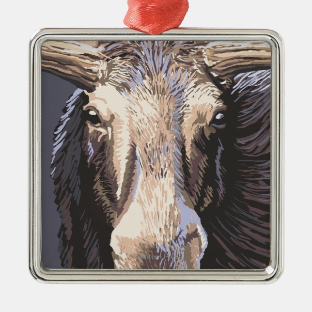 VermontMoose Up Close Metal Tree Decoration (Front)