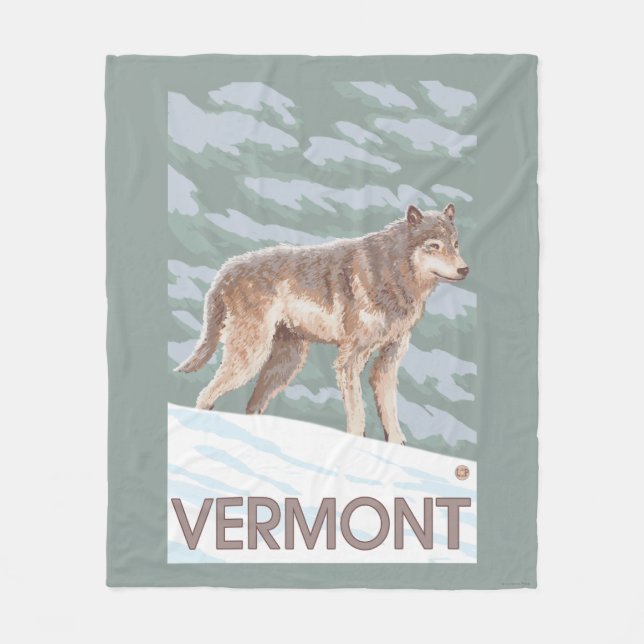 VermontWolf Scene Fleece Blanket (Front)