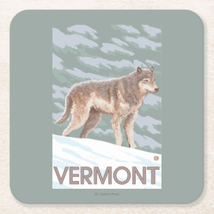 VermontWolf Scene Square Paper Coaster
