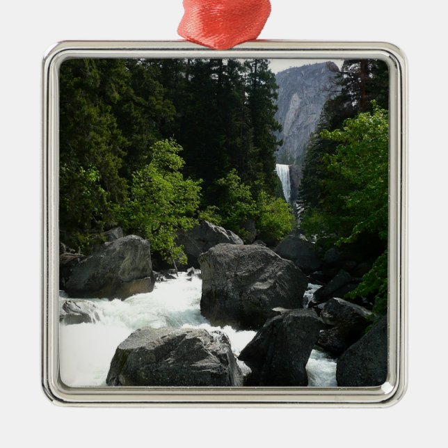 Vernal Falls in the Distance at Yosemite Metal Tree Decoration (Front)