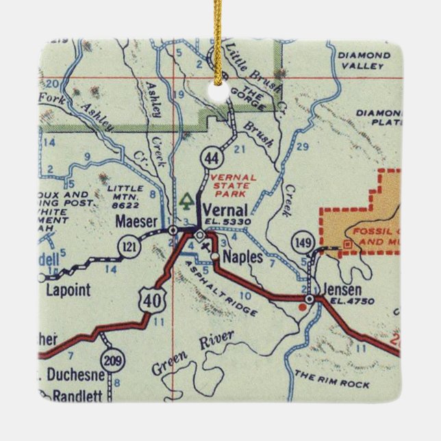 Vernal Utah Vintage Map Ceramic Ornament (Back)