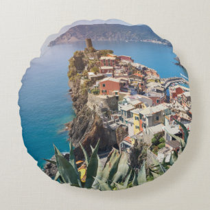 Vernazza town in the Cinque Terre Round Cushion