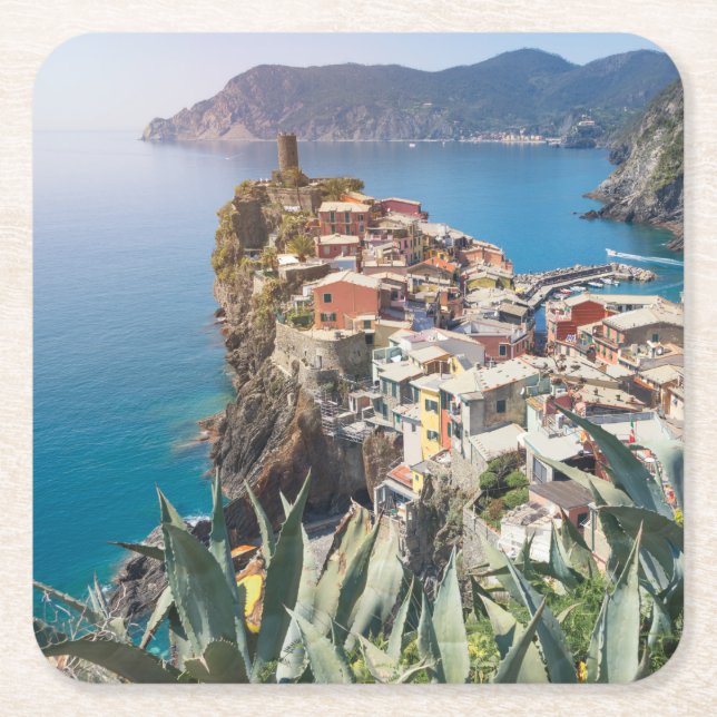 Vernazza town in the Cinque Terre Square Paper Coaster (Front)