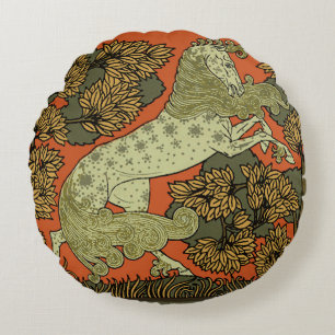 Verneuil Art Nouveau Horse: Vintage Equestrian Round Cushion