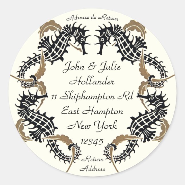 Verneuil Art Nouveau Seahorse Address Labels (Front)