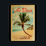 Vero Beach Florida Palm Tree Beach Vintage Travel Magnet<br><div class="desc">Vero Beach Florida design in Vintage Travel style featuring a palm tree on the beach with ocean and sky.</div>