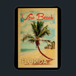Vero Beach Florida Palm Tree Beach Vintage Travel Magnet<br><div class="desc">Vero Beach Florida design in Vintage Travel style featuring a palm tree on the beach with ocean and sky.</div>