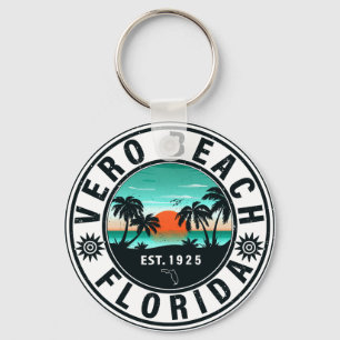 Vero Beach Florida Palm Tree Retro Sunset 60s Key Ring