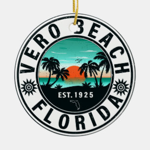 Vero Beach Florida Palm Tree Retro Sunset Souvenir Ceramic Tree Decoration