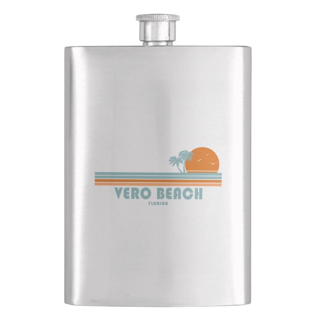 Vero Beach Florida Sun Palm Trees Hip Flask (Front)