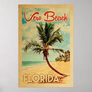 Vero Beach Poster Florida Vintage Palm Tree Beach
