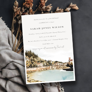 Verona Adige River Italy Watercolor Birthday Invitation