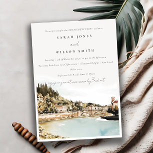 Verona Adige River Italy Watercolor Engagement Invitation