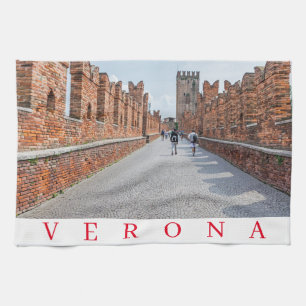 Verona Castelvecchio Bridge walkway tea towel