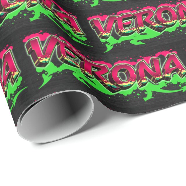 Verona First name name Graffiti red green Wrapping Paper (Roll Corner)