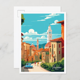Verona Italy Art Vintage Travel Illustration Postcard