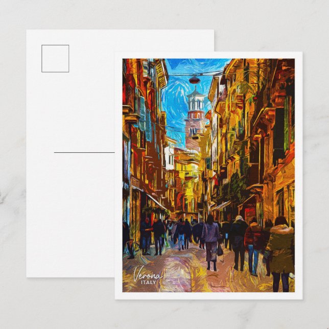Verona Italy Beautiful Oil Paint City Postcard (Front/Back)