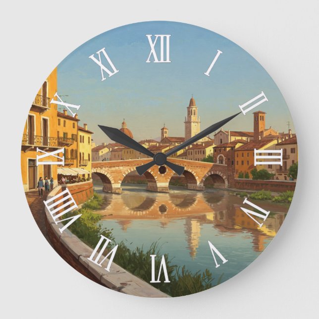 Verona Italy Bridge Travel Large Clock (Front)