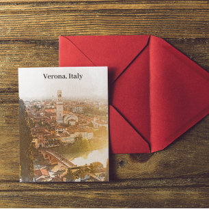 Verona Italy City Silhouette Watercolor Painting Postcard