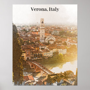 Verona Italy City Silhouette Watercolor Painting Poster