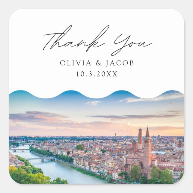 Verona Italy Photo Wedding Favour Thank You Square Sticker (Front)