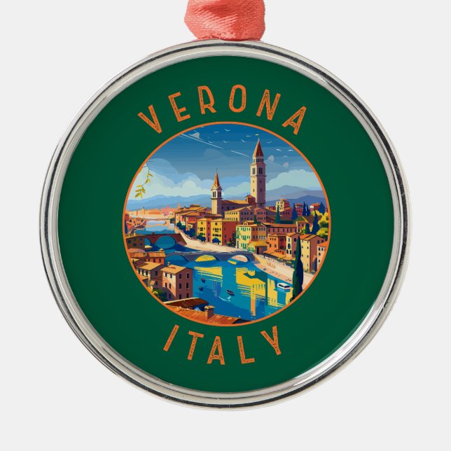 Verona Italy Retro Distressed Circle Metal Tree Decoration (Front)