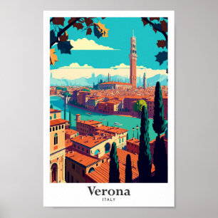 Verona Italy Travel Art Vintage Illustration Poster