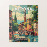 Verona Italy Travel Art Vintage Jigsaw Puzzle<br><div class="desc">Verona retro vector travel design. Verona is a city in northern Italy’s Veneto region,  with a mediaeval old town built between the meandering Adige River. It’s famous for being the setting of Shakespeare’s "Romeo and Juliet."</div>