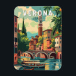 Verona Italy Travel Art Vintage Magnet<br><div class="desc">Verona retro vector travel design. Verona is a city in northern Italy’s Veneto region,  with a mediaeval old town built between the meandering Adige River. It’s famous for being the setting of Shakespeare’s "Romeo and Juliet."</div>