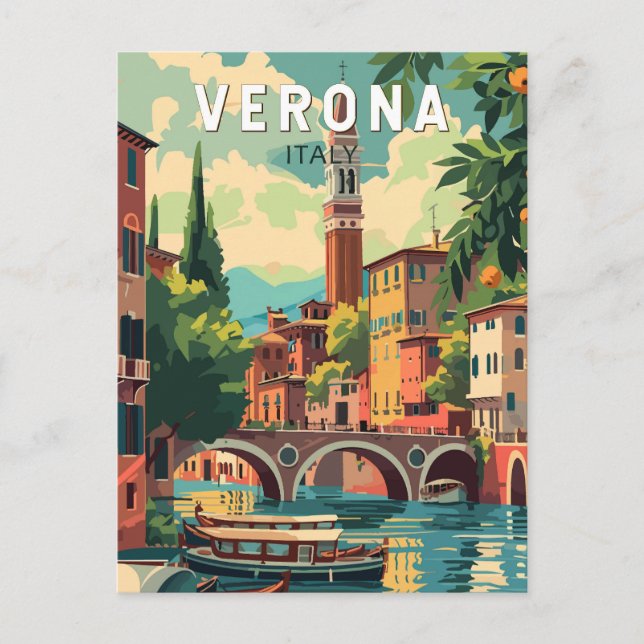 Verona Italy Travel Art Vintage Postcard (Front)